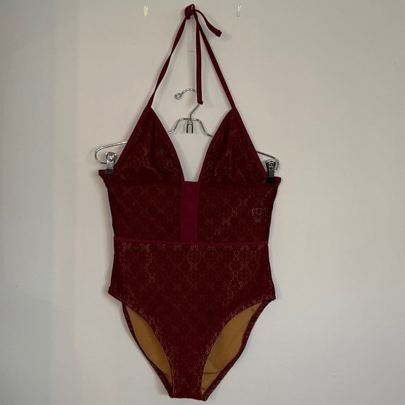Mossimo Crochet Maroon Sexy One Piece Bathing Suit Size Large - Picture 1 of 9